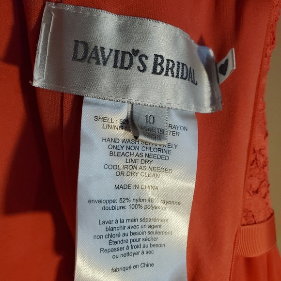 David's Bridal One Shoulder Formal Minidress Sz 10 Guava Lace Top Zip Up Back - Picture 7 of 12